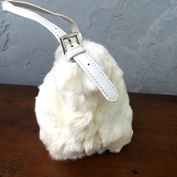 Paola by P.d.L White Rabbit Fur Purse with Leather Trim Evening or Girls - Picture 3 of 5